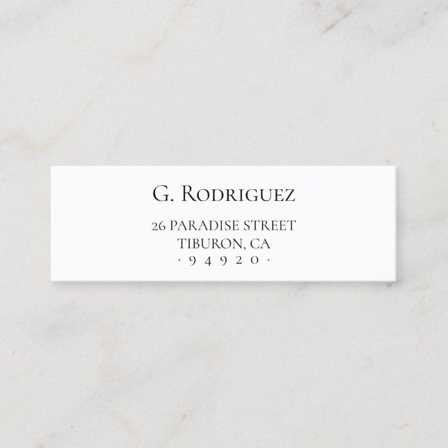 Modern Elegance Pure. Minimal Typo. Address 05a. Mini Business Card (Front)