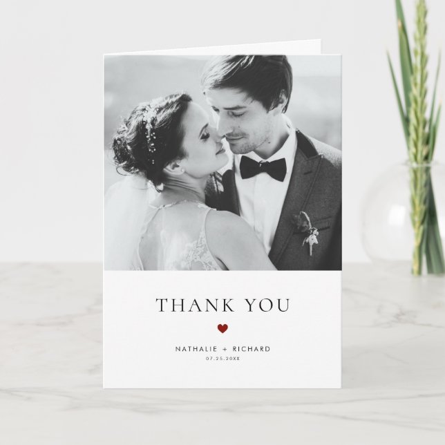 Modern Elegance Red Typography Wedding Thank You Card (Front)
