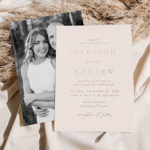 Modern Elegance Rose Gold Photo Wedding Foil Invitation