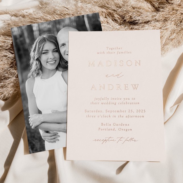 Modern Elegance Rose Gold Photo Wedding Foil Invitation (Creator Uploaded)