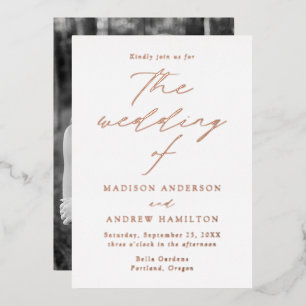 Modern Elegance Rose Gold Photo Wedding Foil Invitation