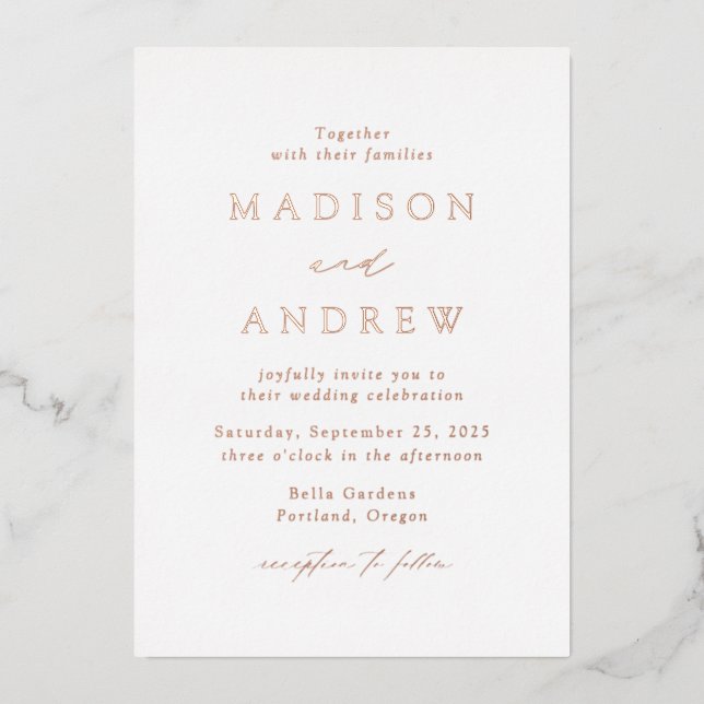 Modern Elegance Rose Gold Wedding Foil Invitation (Front)