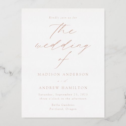 Modern Elegance Rose Gold Wedding Foil Invitation Postcard