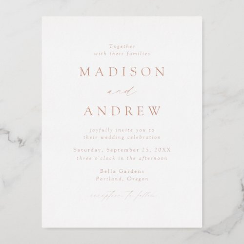 Modern Elegance Rose Gold Wedding Foil Invitation Postcard