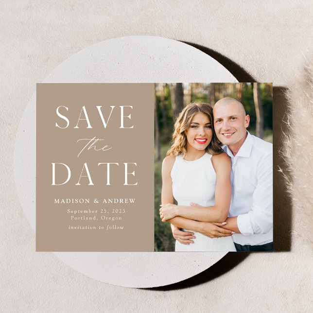 Modern Elegance Taupe Photo Save The Date (Creator Uploaded)