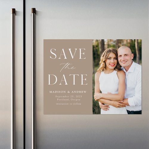 Modern Elegance Taupe Photo Save the Date Magnetic Invitation