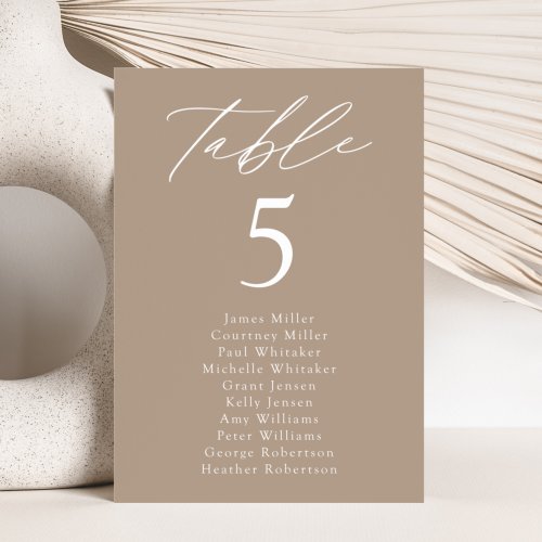 Modern Elegance Taupe Table Number Seating Chart