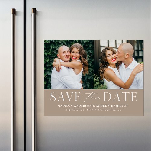 Modern Elegance Taupe Two Photo Save the Date Magnetic Invitation