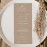 Modern Elegance Taupe Wedding Menu<br><div class="desc">Simple and elegant wedding menu featuring "Menu" displayed in a modern white script with a taupe background or color of your choice. Personalize the taupe wedding menu by adding your names,  wedding date,  and menu information. Designed to coordinate with our Modern Elegance wedding collection.</div>