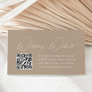 Modern Elegance Taupe Wedding Website QR Code Enclosure Card