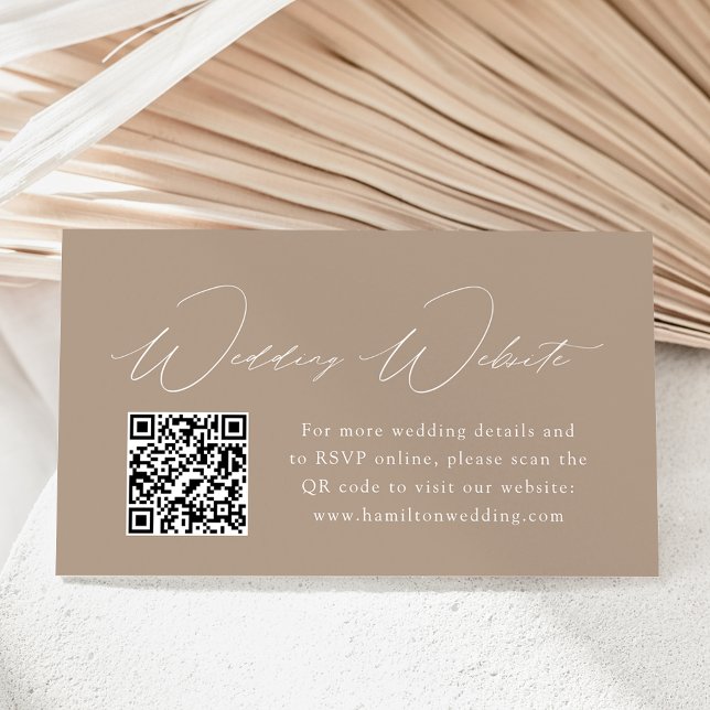 Modern Elegance Taupe Wedding Website QR Code Enclosure Card (Creator Uploaded)