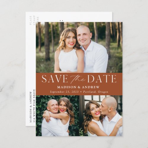 Modern Elegance Terracotta 3 Photo Save the Date Announcement Postcard