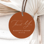 Modern Elegance Terracotta Wedding Thank You Favor Tags<br><div class="desc">Elegant wedding favor tags displaying "Thank You" in a beautiful white calligraphy script with a terracotta background or color of your choice. Personalize the front of the thank you favor tags with your names and wedding date. The wedding thank you favor tag reverses to display your custom message, wedding photo,...</div>