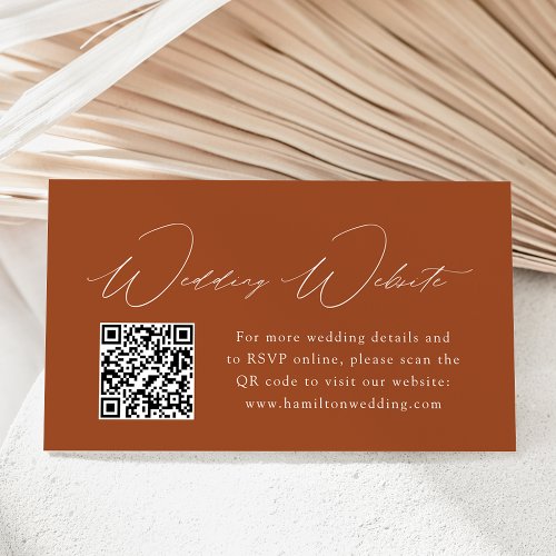 Modern Elegance Terracotta Wedding Website QR Code Enclosure Card