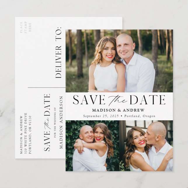 Modern Elegance Three Photo Save the Date Announcement Postcard (Front/Back)