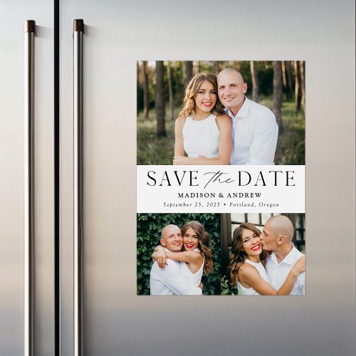 Modern Elegance Three Photo Save the Date Magnetic Invitation