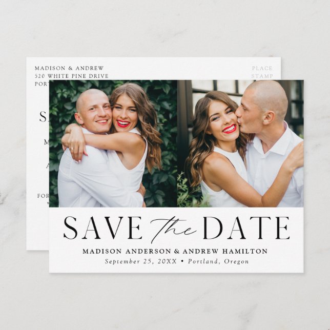 Modern Elegance Two Photo Save the Date Announcement Postcard (Front/Back)