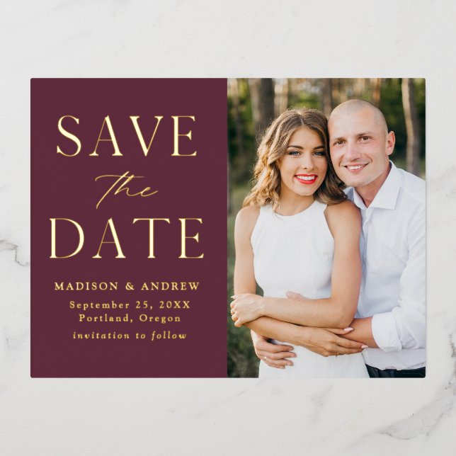 Modern Elegance Wedding Save the Date Foil Invitation Postcard (Front)