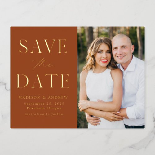 Modern Elegance Wedding Save the Date Foil Invitation Postcard
