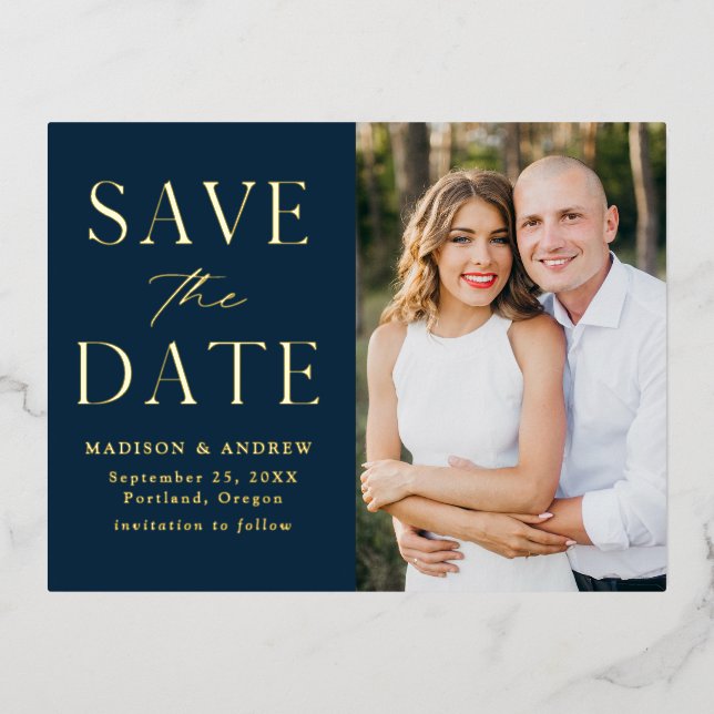 Modern Elegance Wedding Save the Date Foil Invitation Postcard (Front)