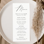 Modern Elegance White and Black Wedding Menu<br><div class="desc">Simple and elegant wedding menu featuring "Menu" displayed in a modern black script with a white background or color of your choice. Personalize the wedding menu by adding your names,  wedding date,  and menu information. Designed to coordinate with our Modern Elegance wedding collection.</div>