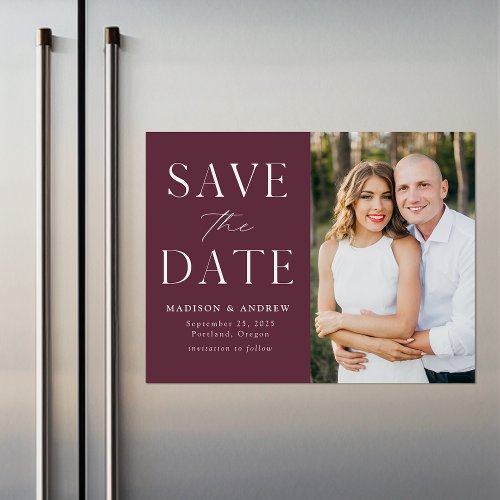 Modern Elegance Wine Photo Save the Date Magnetic Invitation