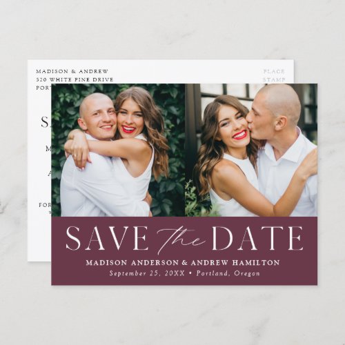 Modern Elegance Wine Two Photo Save the Date Announcement Postcard