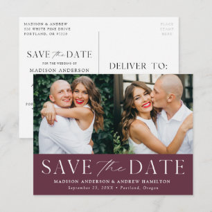 Modern Elegance Wine Two Photo Save the Date Announcement Postcard