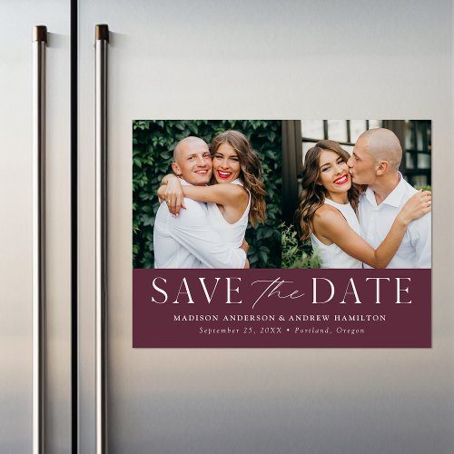 Modern Elegance Wine Two Photo Save the Date Magnetic Invitation