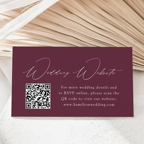 Modern Elegance Wine Wedding Website QR Code Enclosure Card