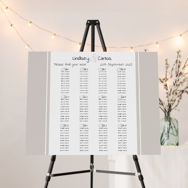 Modern elegant 12 tables wedding seating chart foam board (In Situ (Stand))