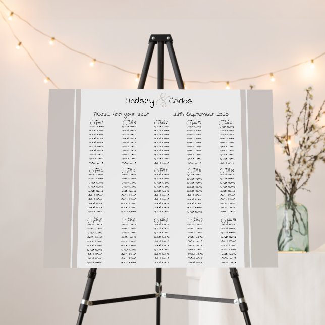 Modern elegant 15 tables wedding seating chart foam board (In Situ (Stand))