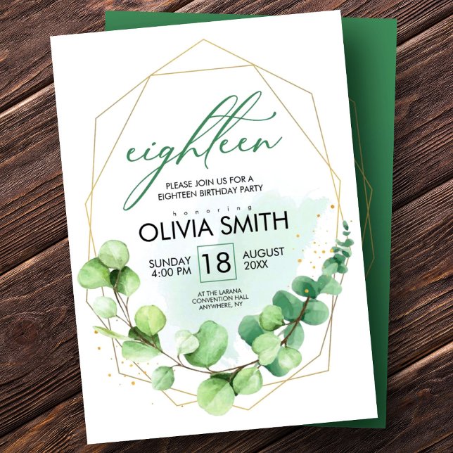 Modern elegant 18th birthday | Girly greenery Invitation (Creator Uploaded)
