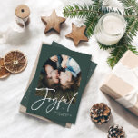 Modern elegant 1 photo typography green Christmas Cards<br><div class="desc">Modern elegant trendy typography green joyful christmas 1 photo typography holiday card</div>