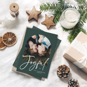 Modern elegant 1 photo typography green Christmas Cards