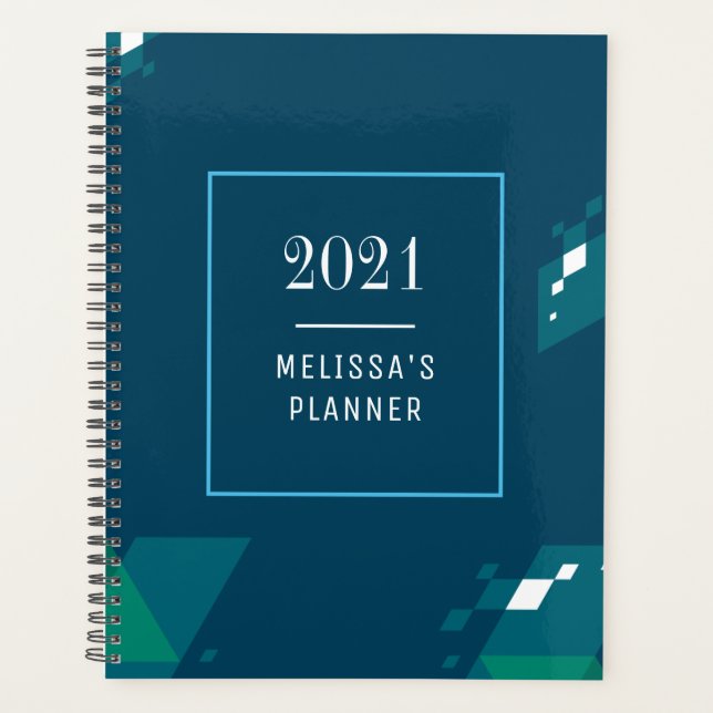 Modern Elegant 2021 Personalized Blue Planner (Front)