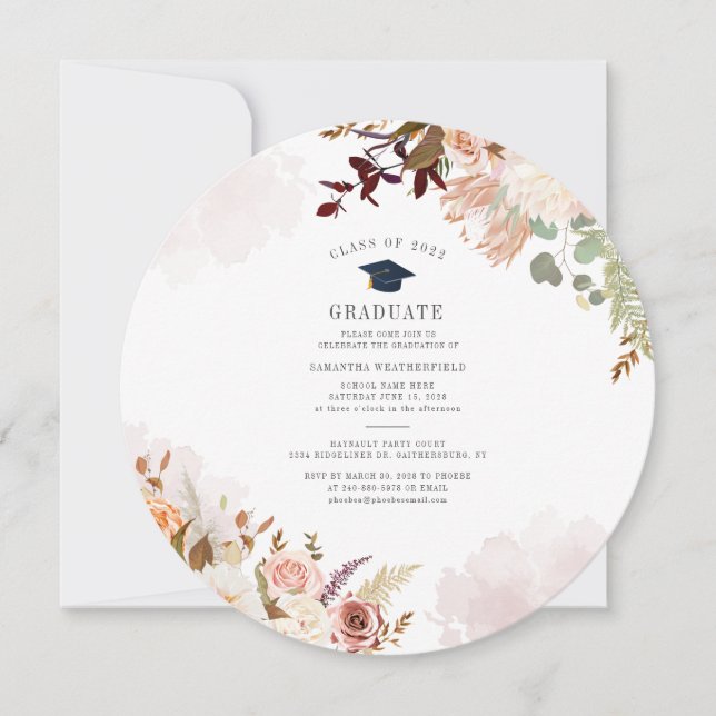 Modern Elegant 2022 Floral Blush Graduation Party Invitation (Front)