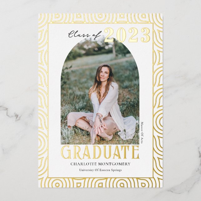 Modern Elegant 2023 Photo Graduation Party  Foil Invitation (Front)