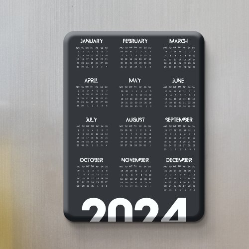 Modern Elegant 2024 Calendar Black And White Magnet