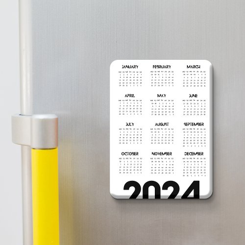 Modern Elegant 2024 Calendar Black And White Magnet