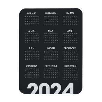 Modern Elegant 2024 Calendar Black And White Magnet | Zazzle