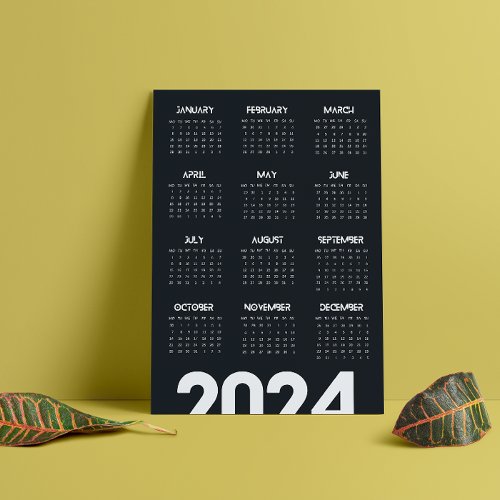 Modern Elegant 2024 Calendar Black And White Magnetic Invitation