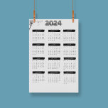 Modern Elegant 2024 Calendar Black And White  Poster<br><div class="desc">Introducing our 2024 Calendar Cards—a stylish and practical addition to your office months and beyond. This set of calendar cards covers the full 12 months of the year, providing a sleek and modern solution for your planning needs. The black and white design, coupled with a elegant ann Cool typography, offers...</div>