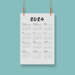 Modern Elegant 2024 Calendar Black And White  Poster<br><div class="desc">Introducing our 2024 Calendar—a basic yet elegant addition in timeless black and white. This simple and minimalist yearly calendar provides a standard look perfect for home and office use. With a modern touch, this calendar offers an easy, at-a-glance view of the entire year. Ideal for staying organized, this 2024 calendar...</div>