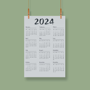 Modern Elegant 2024 Calendar Black And White Poster