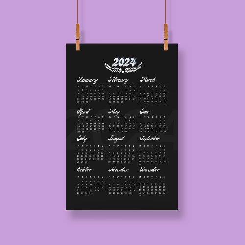 Modern Elegant 2024 Calendar Black And White Poster