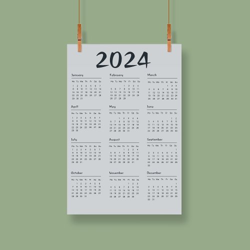 Modern Elegant 2024 Calendar Black And White  Poster