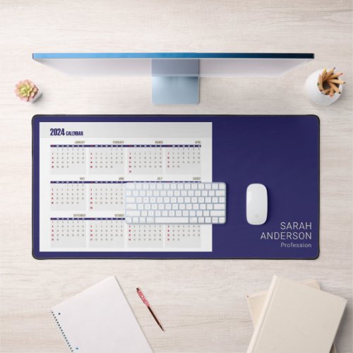 Modern Elegant 2024 Calendar Blue Desk Mat 
