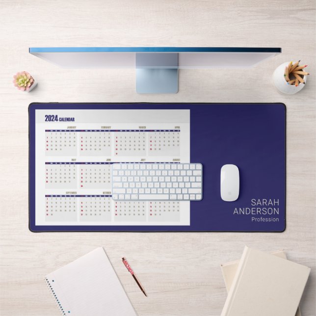 Modern Elegant 2024 Calendar Blue Desk Mat  (Office 1)