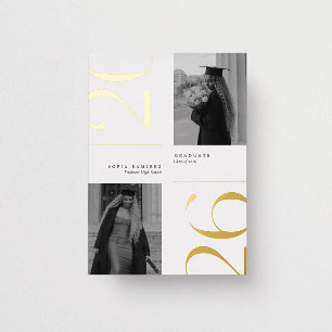 Modern Elegant 2026 White & Gold Photo Graduation Foil Invitation